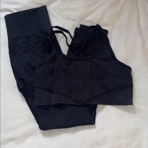 JoyLab Black Ribbed Leggings and Crop Top Set